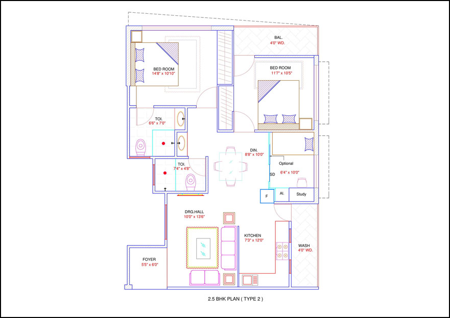 2bhk floor plan